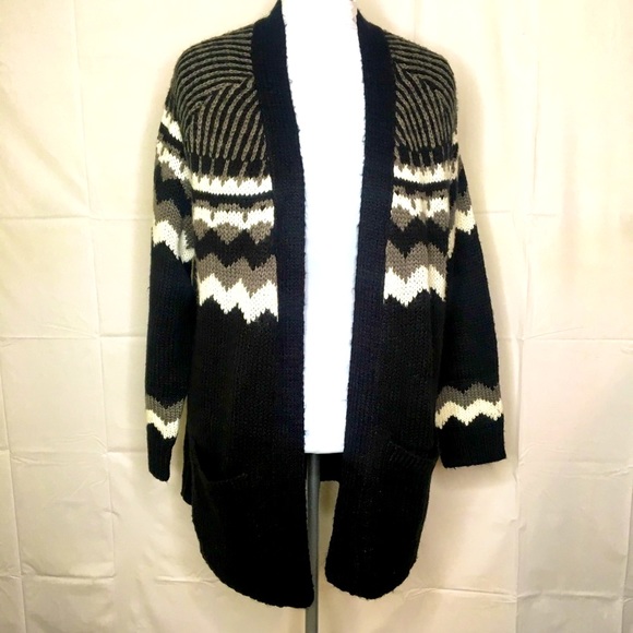 Andrea Jovine Sweaters - NWT Andrea Jovine Open Cardigan Sweater AJ Fair Isle Chevron Knit Black White XL